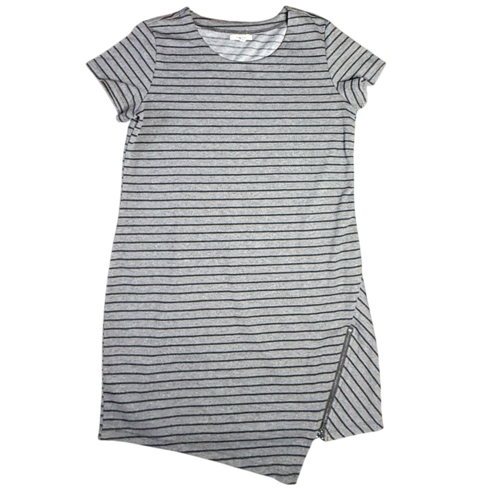 Maurices‎ Striped T-Shirt Dress Casual Zipper Detail Gray Size L